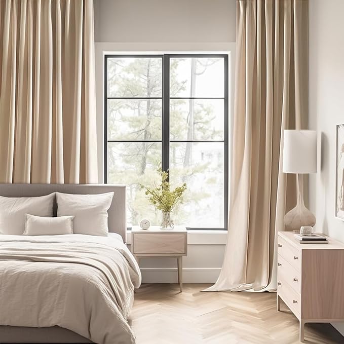 MIULEE Back Tab Beige Curtains 120 Inch Long 2 Panels Set for Living Room Bedroom, Cream Rod Pocket/Pinch Pleated Light Blocking Extra Long Thermal Insulated Room Darkening Blackout Curtains/Drapes