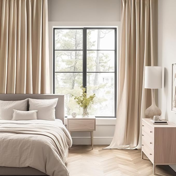 MIULEE Back Tab Beige Curtains 84 Inch Length 2 Panels Set for Living Room Bedroom, Cream Rod Pocket/Pinch Pleated Light Blocking Thermal Insulated Room Darkening Blackout Curtains 84 Inches Long