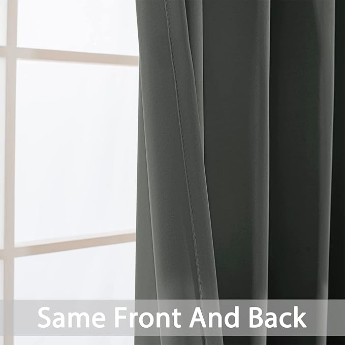 Yakamok Thermal Insulated Solid Grommet Light Blocking Blackout Curtains for Living Room, Room Darkening Blackout Drapes for Bedroom(Dark Grey, 38Wx90L, 2 Panels)