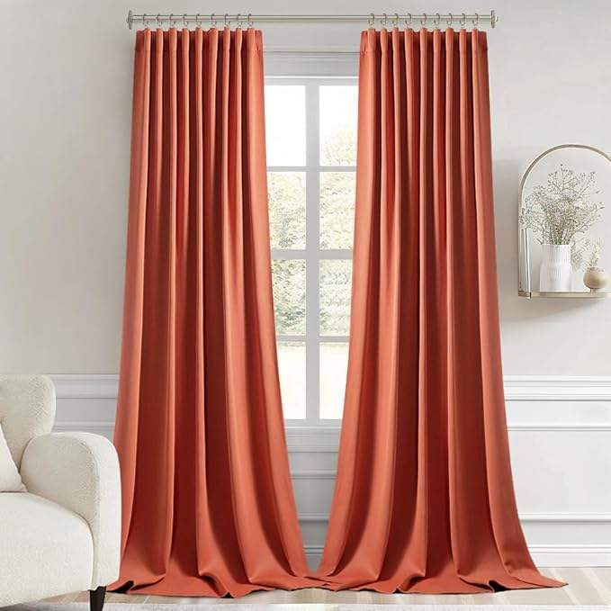 MIULEE Back Tab Burnt Orange Blackout Curtains 120 Inch Long 2 Panels Set for Living Room Bedroom Privacy, Fall Terracotta Rod Pocket/Pinch Pleated Extra Long Room Darkening Light Blocking Drapes