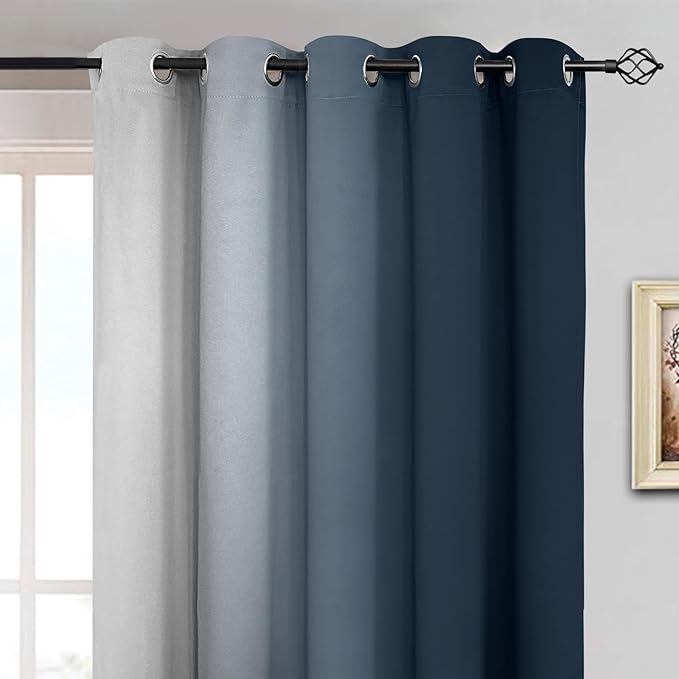 Yakamok Room Darkening Ombre Curtains 84 Inch Length, Navy Blue and Greyish White Thermal Insulated Gradient Color Curtains,Light Blocking Grommet Window Drapes for Bedroom,62 Inch Width,2 Panels