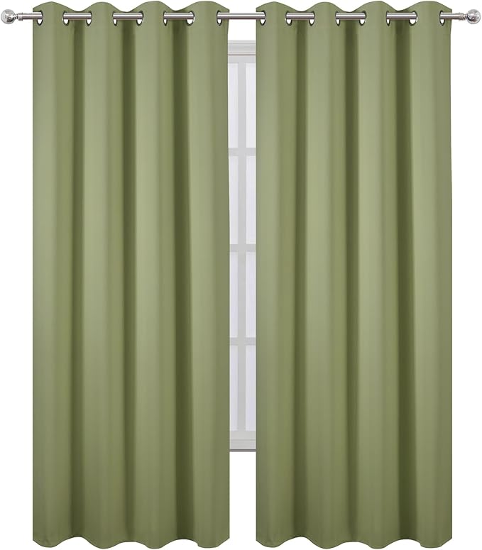 LEMOMO Blackout Curtains 52 x 84 inches Long Sage Green Curtains Set of 2 Panels Thermal Insulated Room Darkening Curtains for Bedroom