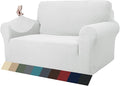ZNSAYOTX 1 Piece Jacquard Couch Covers for 2 Cushion Couch High Stretch Loveseat Slipcover for Pets Dogs Anti Slip Love Seat Sofa Slipcover Furniture Protector (Medium, White)