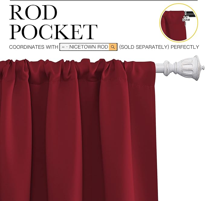 NICETOWN Living Room Curtains for Window - Energy Efficient & Noise Reducing Thermal Insulated Rod Pocket Blackout Drapes/Draperies for Living Room (Burgundy Red, 2 Panels, W52 inches x L84 inches)