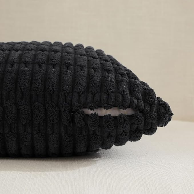 Fancy Homi 4 Packs Boho Black Decorative Throw Pillow Covers 16x16 Inch for Living Room Couch Bed Sofa, Rustic Modern Farmhouse Home Decor, Soft Plush Corduroy Cute Square Cushion Case 40x40 cm