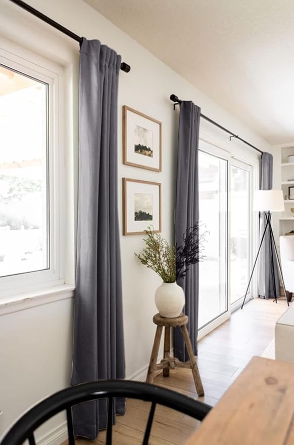 100% Blackout Shield Linen Blackout Curtains for Bedroom 108 Inches Long, Back Tab/Rod Pocket Living Room Drapes, Thermal Insulated Blackout Curtains 2 Panels Set, 50" W x 108" L, Darkgray