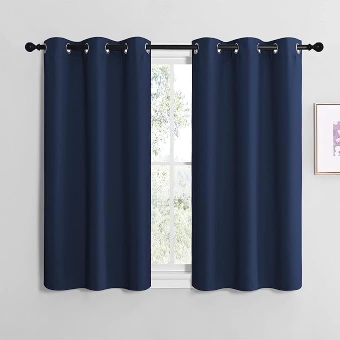NICETOWN Blackout Curtain Panels for Bedroom, Navy, 2 Panels, W29 x L30-inch, Thermal Insulated Grommet Top Blackout Draperies and Drapes for Basement
