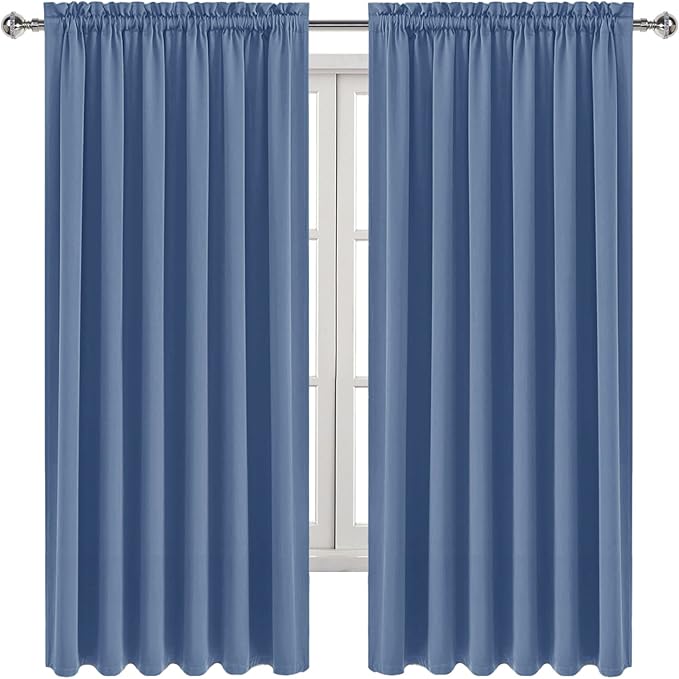DWCN Blackout Curtains for Living Room Thermal Insulated, Energy Saving & Noise Reducing Bedroom Curtains, Dusty Blue, W 70x L 63 Inch, Set of 2 Rod Pocket Curtain Panels