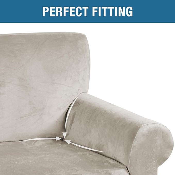 H.VERSAILTEX 1 Peice Stretch Velvet Sofa Covers for 3 Cushion Couch Covers Sofa Slipcovers Furniture Protector Soft, Crafted from Thick Comfy Rich Velour (Sofa 72"-90", Oatmeal)