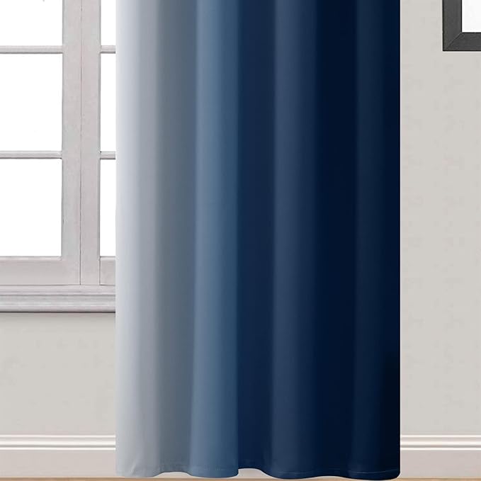 Yakamok Blue Ombre Curtains Room Darkening Grommet Curtains for Bedroom, Light Blocking Thermal Insulated Window Drapes for Living Room(2 Panels, 52x90 Inch)