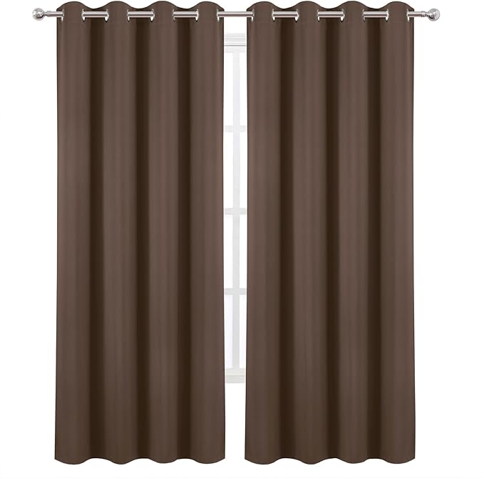 LEMOMO Blackout Curtains 52 x 90 Inch Long Chocolate Curtains Set of 2 Panels Room Darkening Curtains for Bedroom and Living Room