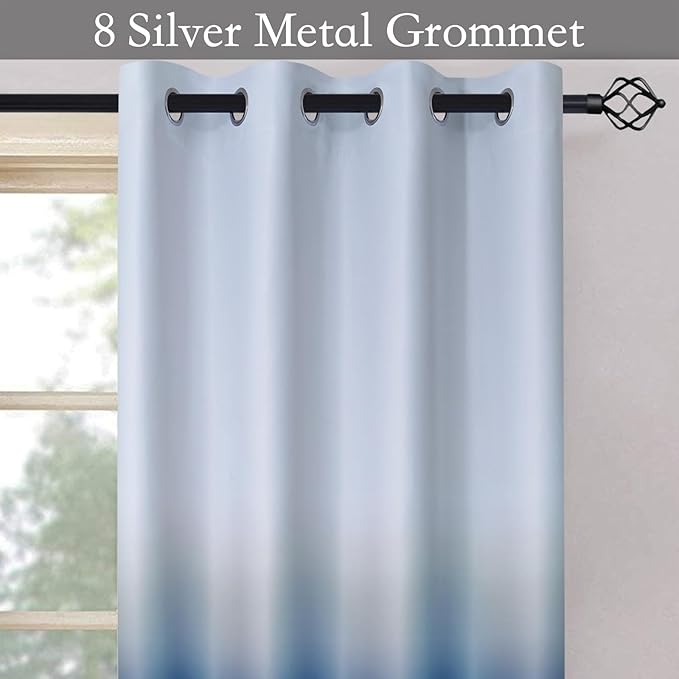 SimpleHome Ombre Room Darkening Curtains for Boys Bedroom, Light Blocking Gradient Grey White to Blue Thermal Insulated Grommet Window Curtains/Drapes for Living Room,2 Panels, 52x96 inches Length