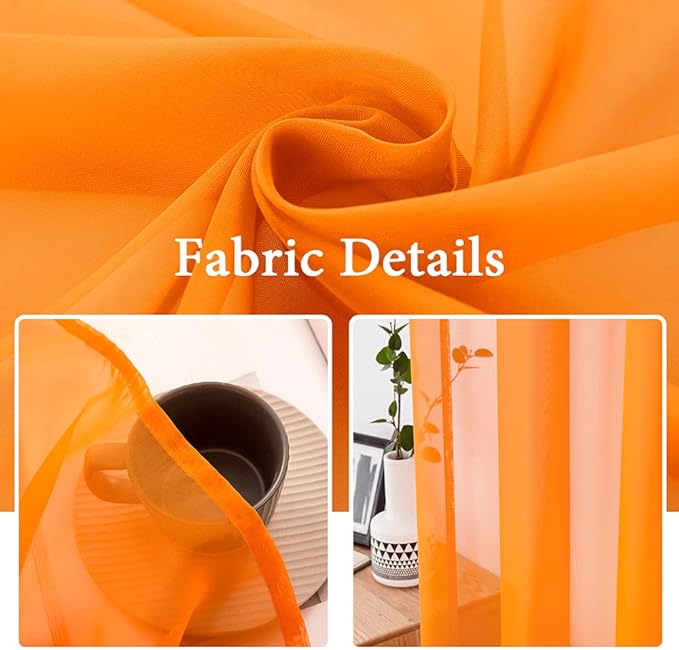 MIULEE 2 Panels Solid Color Sheer Window Curtains Elegant Window Voile Panels/Drapes/Treatment for Fall Bedroom Living Room (54X45 Inches Orange)