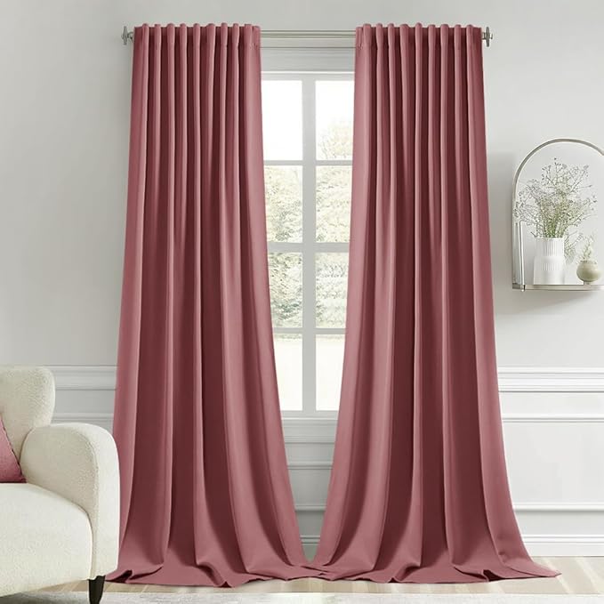 MIULEE Dusty Rose Back Tab Blackout Curtains 120 Inch Long 2 Panels Set for Bedroom, Rod Pocket/Pinch Pleated Extra Long Thermal Insulated Living Room Darkening Light Blocking 10FT Drapes