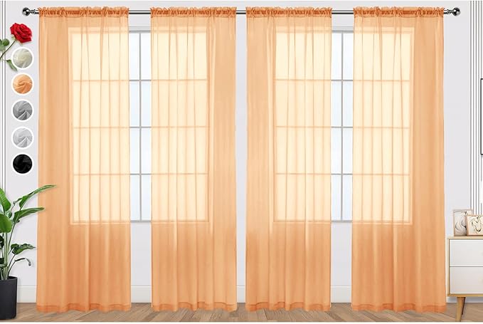 SpaceDresser Beige Sheer Curtains 4 Panels Rod Pocket Semi-Sheer Curtain 84 Inches Long Light Filtering Voile Window Drapes for Bedroom Living Room Kitchen, Each 52W x 84L