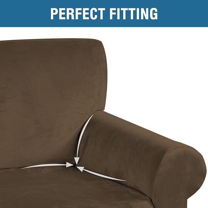 H.VERSAILTEX Stretch Velvet Loveseat Covers for 2 Cushion Couch Covers for Living Room Sofa Covers Slipcovers with Non Slip Straps Bottom, Ultra Thick Comfy Velour (Width 58"-72", Bronze Brown)