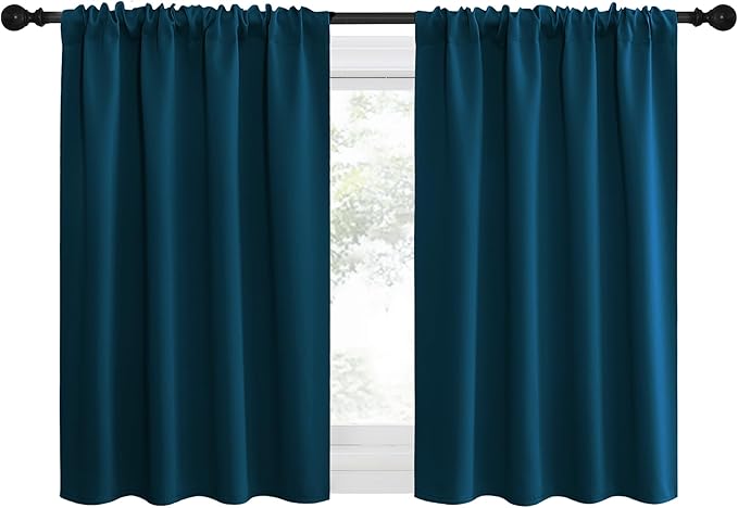 NICETOWN 2 Panels Blackout Curtains, Rod Pocket Thermal Insulated Drapes for Kitchen, Heavy Duty Small Window Treatment for Dorm Room, Studio Apartment, Basement (Moroccan Blue, W42 x L30)
