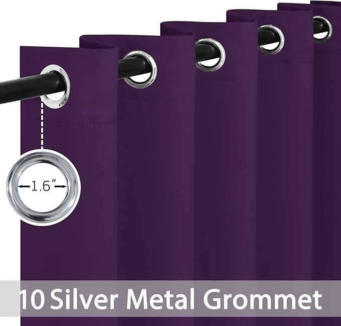 Yakamok Blackout Curtains Room Darkening Thermal Insulated Window Panels,Solid Grommet Top Drapes for Bedroom/Living Room(62Wx72L, Purple, 2 Panels)