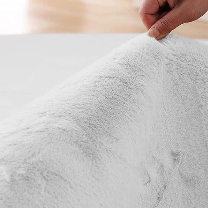 ORINOVA Faux Fur Rug 6x9 Plush Washable Area Rugs for Bedroom Fluffy Rabbit Fur Rug for Living Room Light Grey Rugs Teen Room Home Decor Rectangle