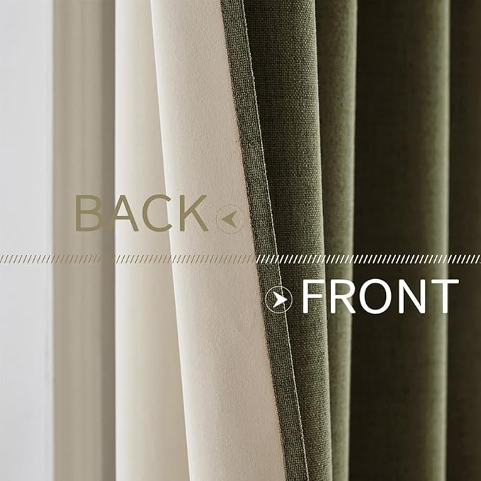 MIULEE Linen Texture Curtains for Bedroom Solid 100% Blackout Thermal Insulated Light Olive Green Curtains Grommet Room Darkening Drapes for Living Room Nursery 52x96 Inch (2 Panels)