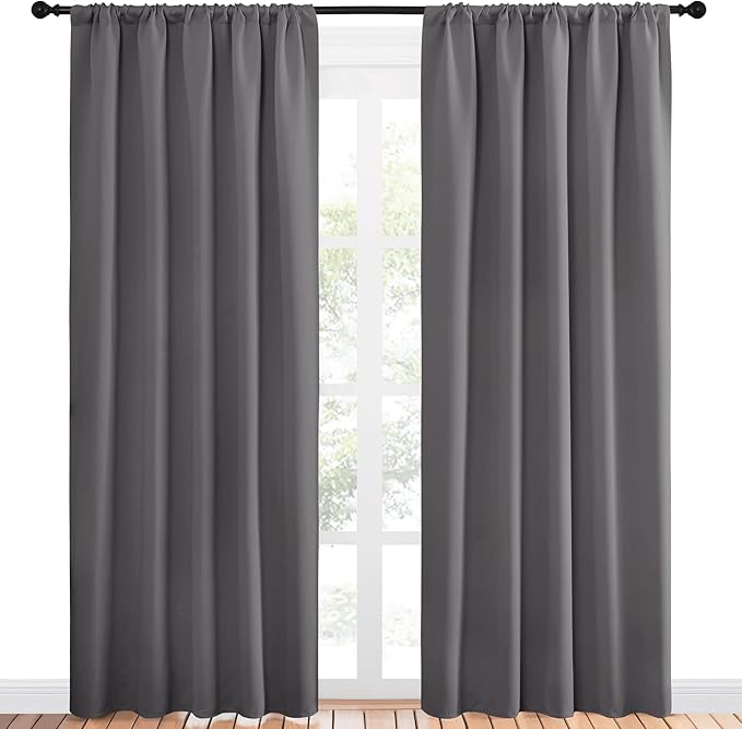 NICETOWN Blackout Curtain Panels for Window - Energy Efficient & Noise Reducing Thermal Insulated Rod Pocket Blackout Drapes/Draperies for Living Room (Grey, 2 Panels, W52 inches x L84 inches)