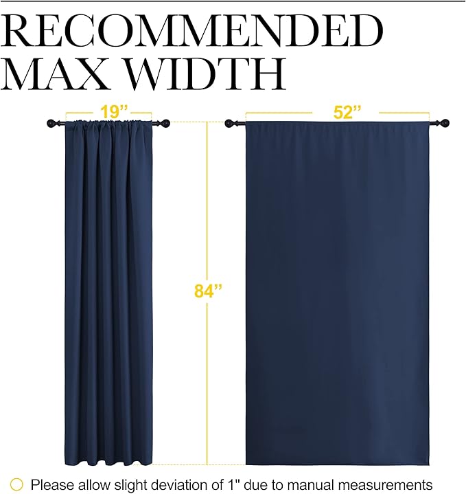 NICETOWN Navy Curtains Blackout Draperies - Modern Design Thermal Insulated Rod Pocket Blackout Drapes for Kid's Bedroom, Window Covering (1 Pair, 52 x 84 inches)
