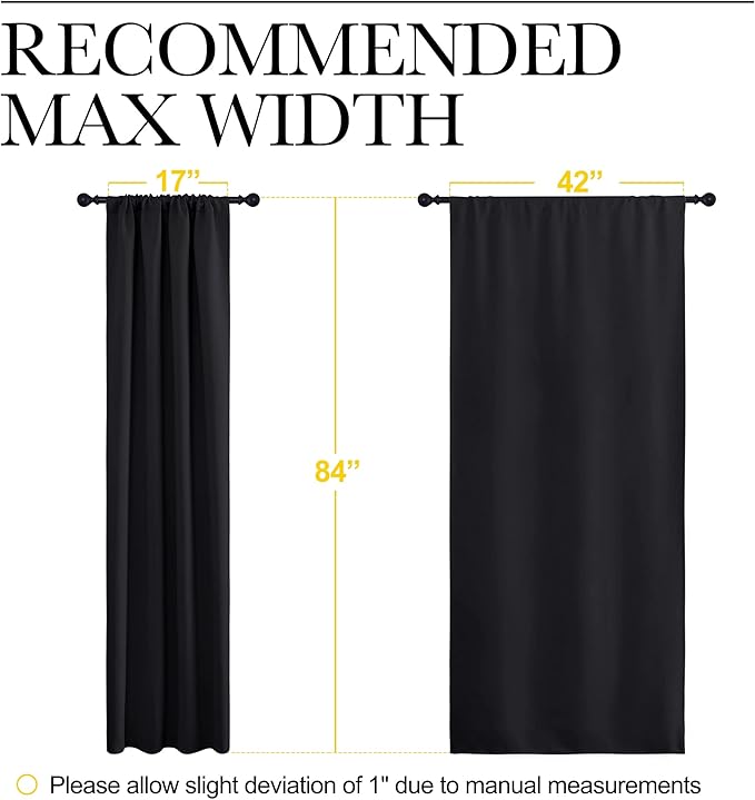 NICETOWN Living Room Blackout Shades - All Season Rod Pocket Thermal Insulated Solid Blackout Curtains/Drapes for Living Room (Set of 2, 42 inches by 84 Inch, Black)