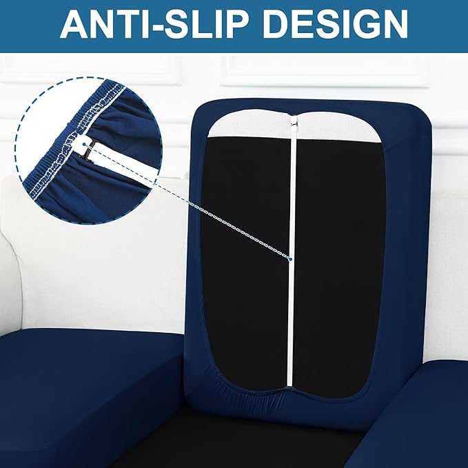 Smiry Printed Couch Cushion Covers, Stretch Soft Couch Covers for Sofa, Washable Non-Slip Sofa Slipcover Furniture Protector for Indoor and Outdoor (2 Pack, Navy)