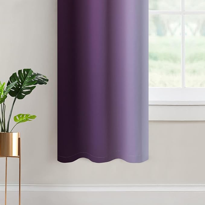 Yakamok Light Blocking Ombre Curtains, Greyish White and Purple Gradient Color Curtains, Room Darkening Grommet Window Drapes for Bedroom(Purple, 42x63 Inch, 2 Panels)