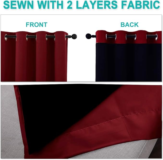 NICETOWN Blackout Curtains 80 inches Long, Full Light Blocking Drapes with Black Liner for Nursery, Thermal Insulated Draperies for Hall, Villa (Burgundy Red, 2 Pieces, 42" Wide Each Panel)
