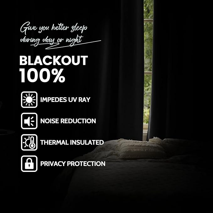 Yakamok Room Darkening 100% Blackout Curtains Grommet Window Treatments with 2 Thick Layers-Charcoal Grey Thermal Insulated Drapes Set of 2 Panels for Bedroom Living Room 52 Inches by 96 Inches Length