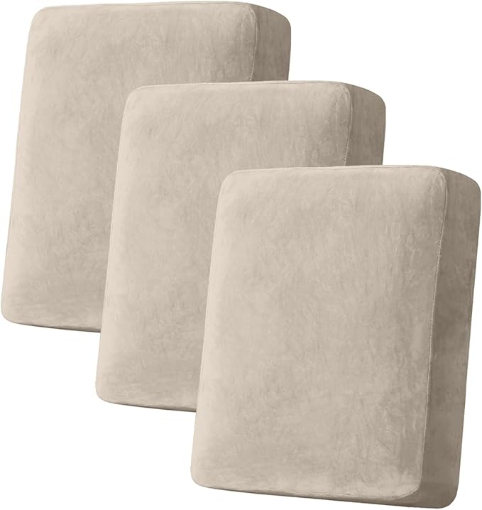Couch Cover Stretch Velvet Sofa Cushion Cover 3-Piece - Elastic Washable Slipcover for Seat or Backrest, Couch Seat Covers for Sofas (Taupe)