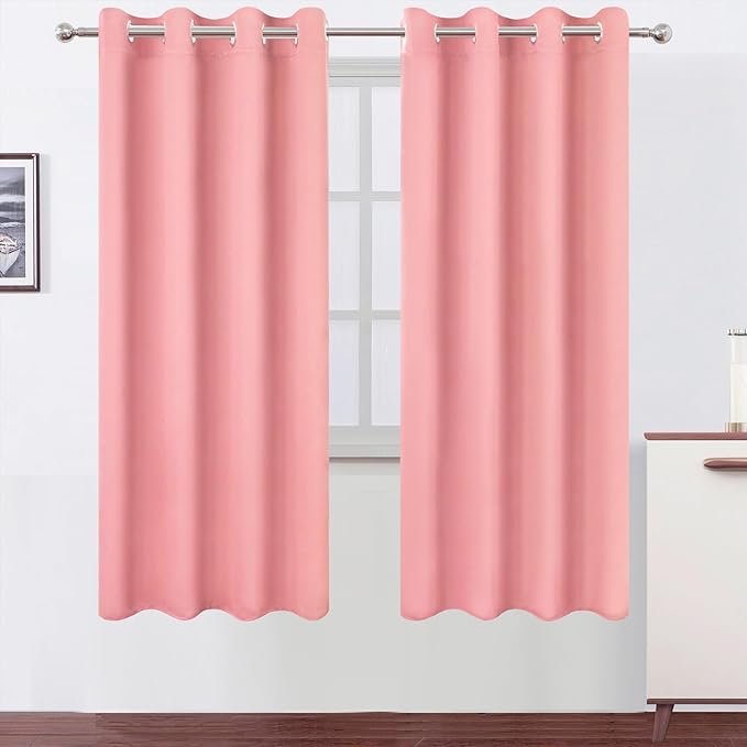 LEMOMO Blackout Curtains 66 x 72 Inch Long Pink Curtains Set of 2 Panels Room Darkening Curtains for Bedroom and Living Room
