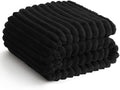 HIMEET Black Ribbed King Size Blanket for Bed - 300GSM Lightweight Fleece Blanket for Men Women, Large Cozy Sofa Couch Bed Blankets Gifts, Striped Spring Home Room Decor, Black, 108x90 Inches