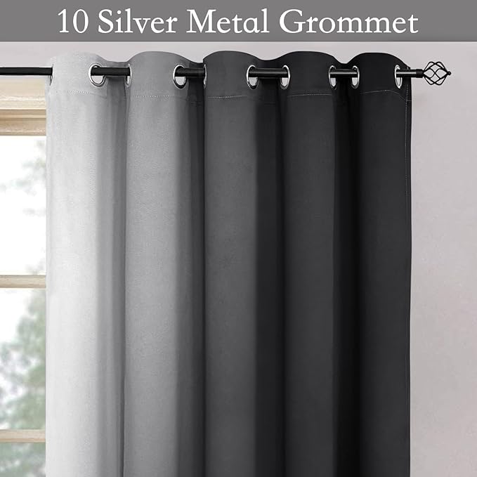 SimpleHome Ombre Room Darkening Curtains for Bedroom, Gradient Black to Grey White Light Blocking Thermal Insulated Grommet Window Curtains/Drapes for Living Room,2 Panels, 62x63 inches Length