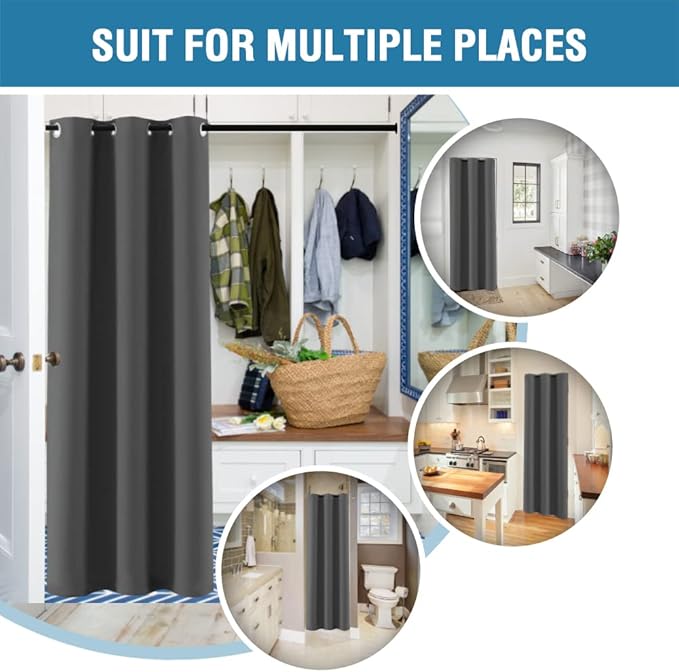 H.VERSAILTEX Doorway Curtain Blackout Closet Door Curtain Room Divider Window Treatment Curtain for Bedroom Thermal Insulated Privacy Drape Soundproof Grommet, 42 x 80 inches, 1 Panel, Charcoal Grey