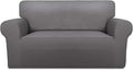 PureFit Super Stretch Sofa Slipcover – Spandex Non Slip Soft Couch Sofa Cover, Washable Furniture Protector with Non Skid Foam and Elastic Bottom for Kids, Pets （Loveseat, Light Gray）