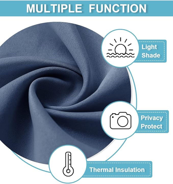 RYB HOME RV Curtains for Camper Windows, Mini Small Thermal Insulated Sunlight Heat Blocking Blackout Privacy Portable Curtains for Travel Trailer, Width 34 by Length 24, Stone Blue, 2 Panels
