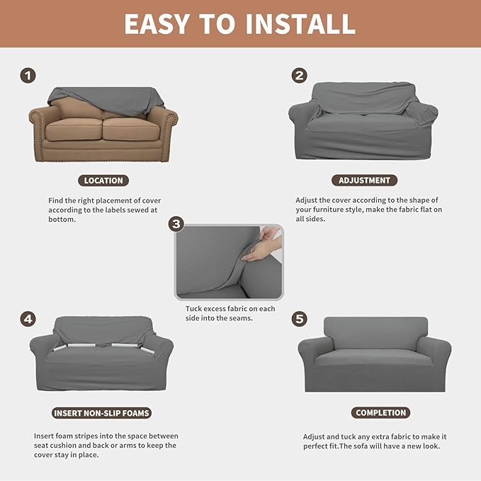 Easy-Going 100% Waterproof Chair Couch Cover, Dual Waterproof Sofa Cover, Stretch Jacquard Sofa Slipcover, Leakproof Furniture Protector for Kids, Pets, Dog and Cat (Chair, Grey)