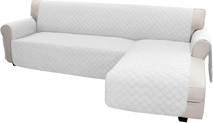 Easy-Going L Shape Sofa Slipcover - Sectional Couch Cover with Chaise & Reversible Sofa Cover for Pets & Kids (X-Large, White/White)