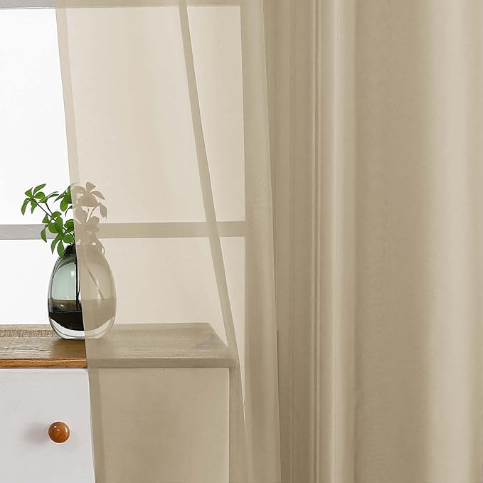 Taupe Window Sheer Curtains 54 inch Length, Soft Airy Light Filtering Sheer Curtain 2 Panels Set, Dual Rod Pocket Gauze Taupe Drapes for Living Room Bedroom, 2x42Wx54L Inches