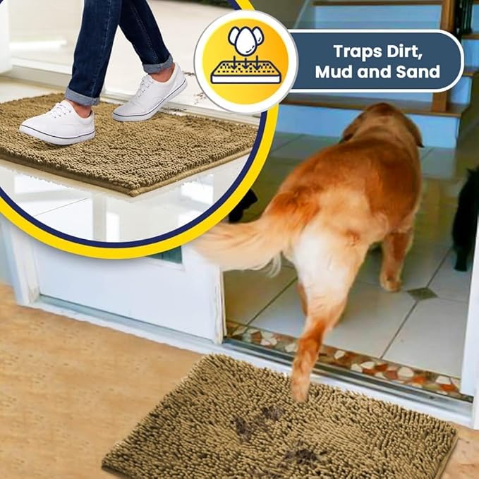 Muddy Mat® | Super Absorbent Door Mat Indoor, Microfiber Quick Dry Chenille Entryway Rug, Non-Slip Front Door Mat, Indoor Mats for Entryway, Machine Washable Pet Rug, Beige 36"x60"