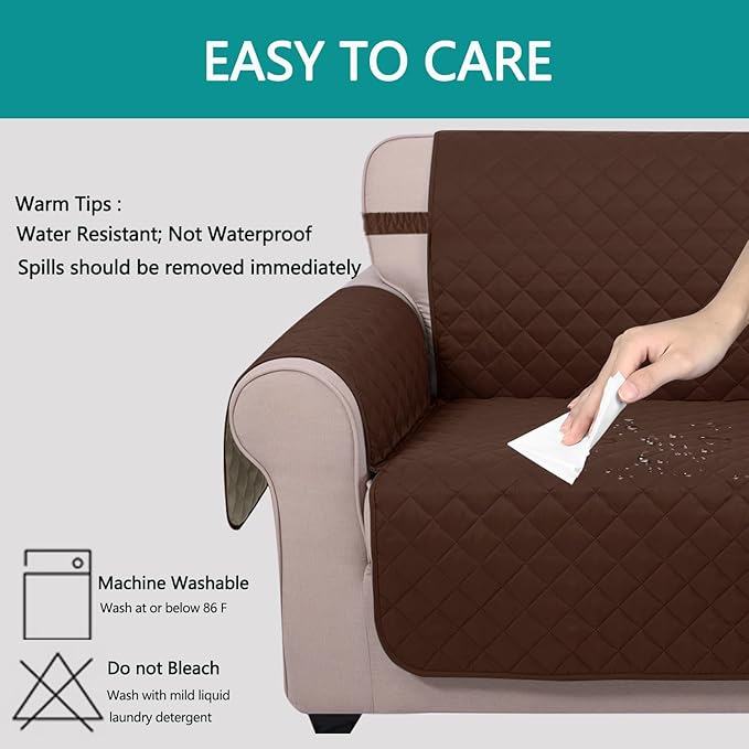 U-NICE HOME Recliner Chair Covers Reversible Chair Cover Pet Covers for Dogs with Elastic Straps Water Resistant Diamond Quilted (23''Armchair, Brown/Beige)