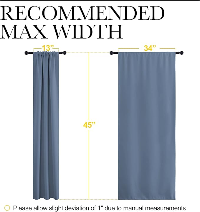 NICETOWN Kitchen Curtains, Short Blackout Curtains & Drapes, Thermal Insulated Blackout Curtain Panels for Kids Room, Play Room (Stone Blue, 34" Wide by 45" Long, 2 PCs)