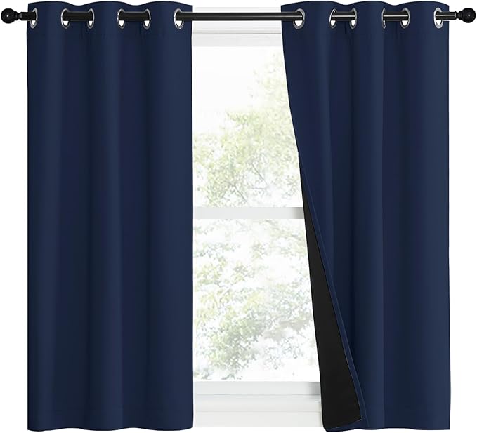 NICETOWN 100% Blackout Curtain Set, Thermal Insulated & Energy Efficiency Window Draperies for Guest Room, Full Shading Panels for Shift Worker and Light Sleepers, Navy Blue, 37W x 40L, 2 PCs