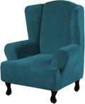 H.VERSAILTEX Wingback Chair Covers Velvet Plush Wing Chair Slipcover 1 Piece High Stretch Wing Back Chair Slipcovers Sofa Cover Furniture Cover with Elastic Bottom, Deep Teal