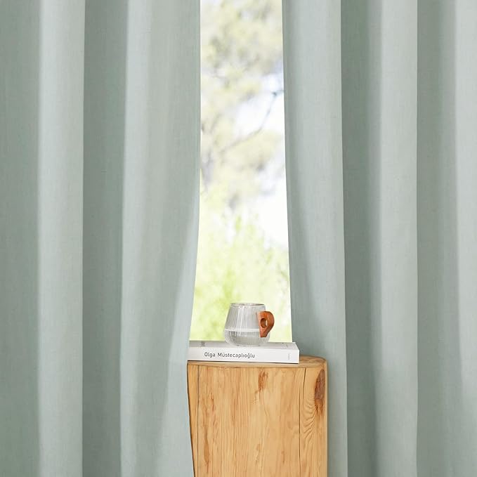 NICETOWN Linen Sage Green Window Curtains 84 inches Long, Grommet Thick Linen Blend Window Treatments Privacy Assured with Light Filtering for Bedroom/Living Room, W42 x L84