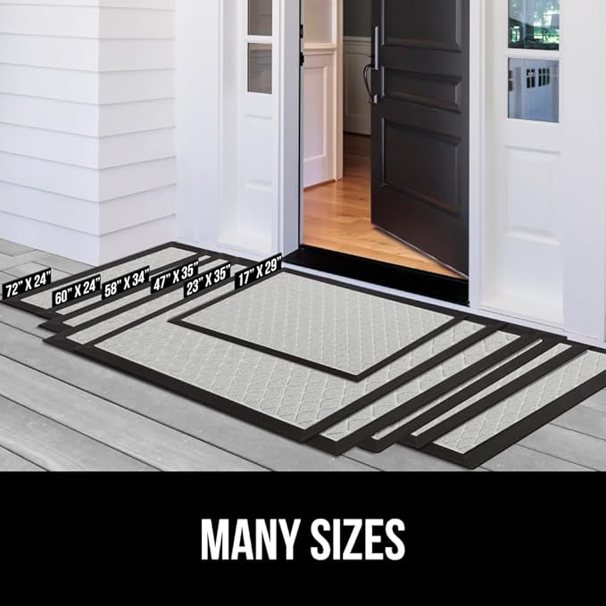 GORILLA GRIP 100% Waterproof All-Season WeatherMAX Doormat US Designed Natural Rubber, Stain and Fade Resistant, Low Profile Indoor Outdoor Door Mats, Easy Clean Patio Mat, 29x17, Light Gray