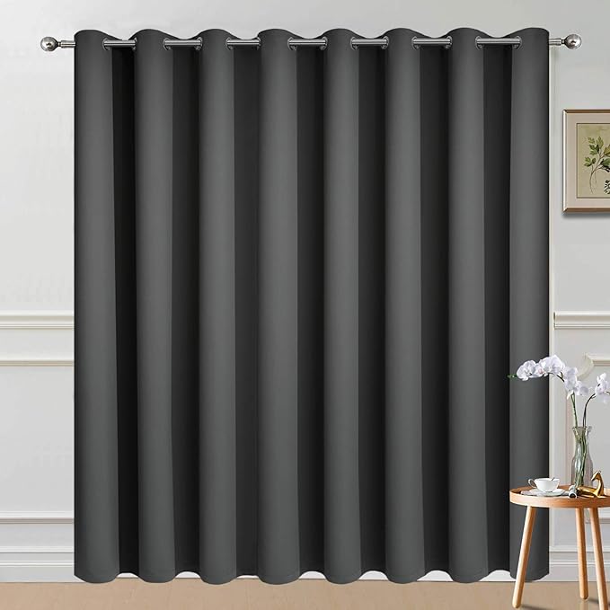 Yakamok Extra Wide 100% Blackout Curtains for Patio Door, Thermal Backing Sliding Glass Door Drape, Privacy Assured Window Treatment for Sliding Door Curtains, Dark Grey, W100 x L96, 1 Panel