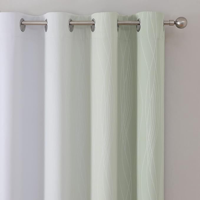 Estelar Textiler Sage Green and Greyish White Ombre Short Blackout Cafe Curtains 36 Inch Length, Thermal Insulated Grommet Small Half Window Drapes for Kitchen/Basement/RV Camper, 52Wx36L, 2 Panels